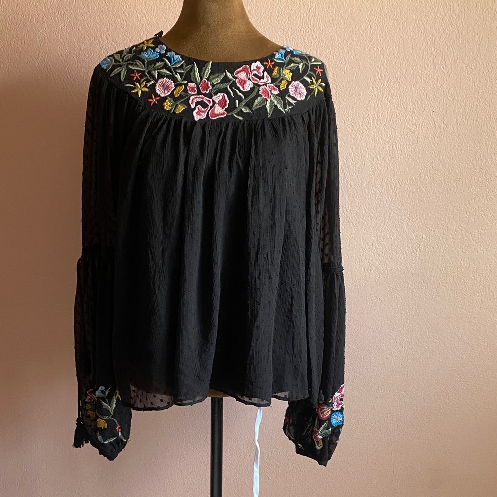 Zara Black Blouse with Floral Embroidery